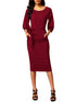 Sexy Burgundy Puff Sleeve Belt Chiffon Pencil Dress